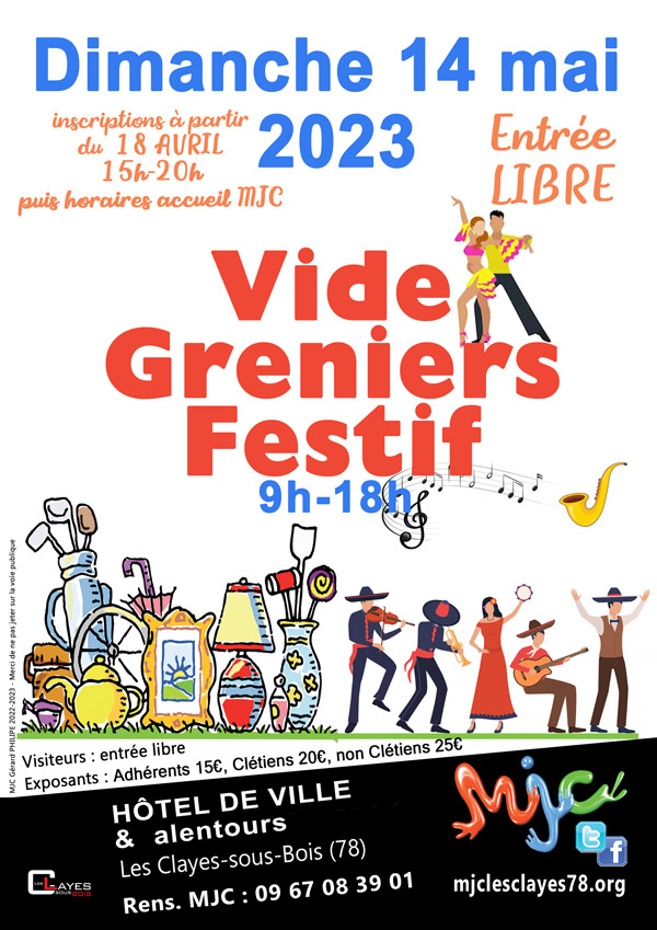 Vide grenier festif MJCGP 2023 Affiche VG 14 mai 2023 vf