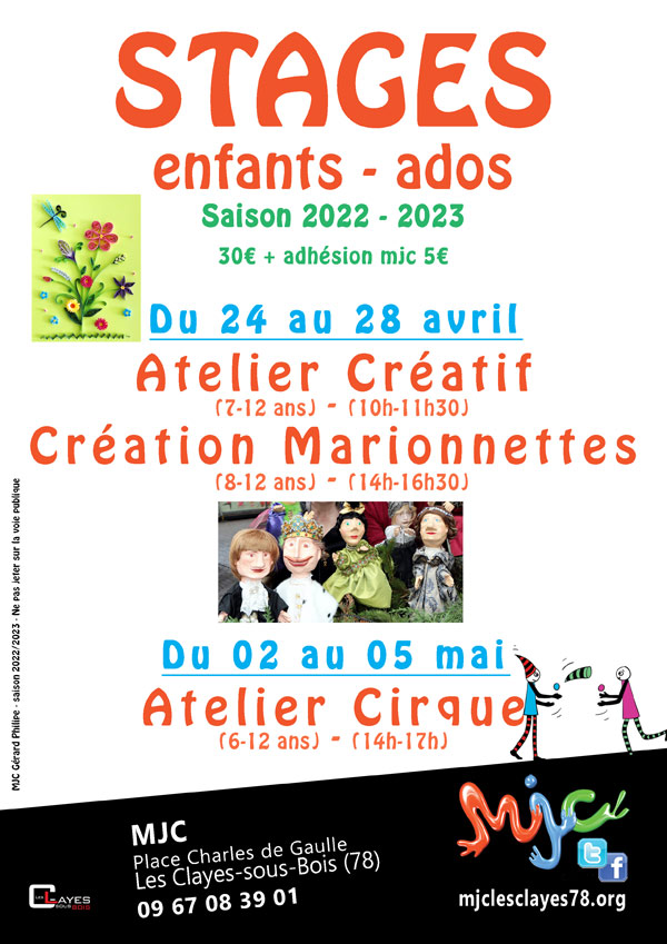 Stage vacances avril Affiche stage enfants avril 2022 web