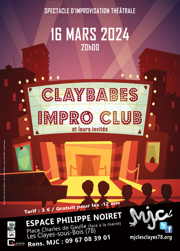 Soirée improvisation théâtrale & Heures musicales affiche ClaybabesClub lesClayes mars2024 w00