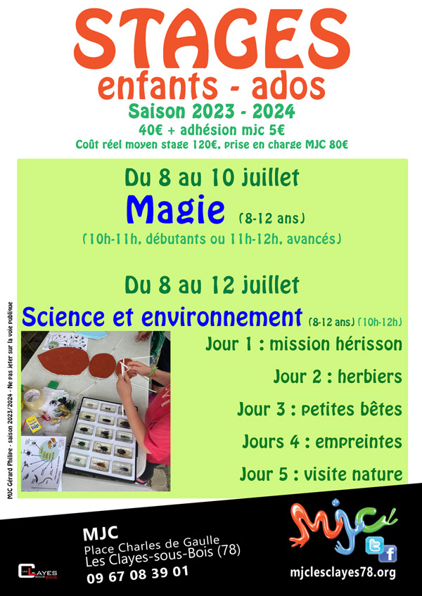 Stages enfants/ados juillet 2024 Affiche stage enfants juillet 2024 w00
