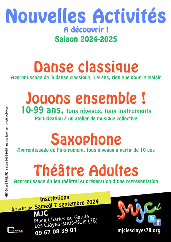 Rentrée 2024 ! affiche flyers nouvelles activités 2023 2024 w00