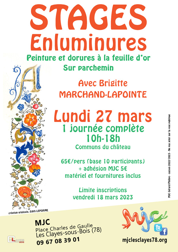 Affiche stage enluminure mars 2023 w01